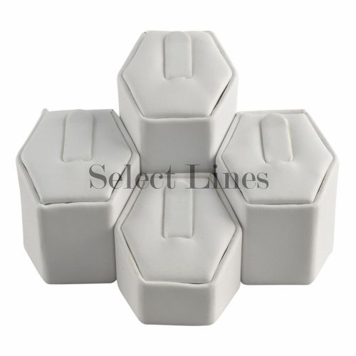 White Leather Ring Column Riser 4pc Set Jewelry Stand !