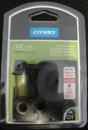 New/Sealed Dymo D1 Red On White 1761281 Label Tape 1/2&#034; W X 23&#039; L (12mm X 7m)