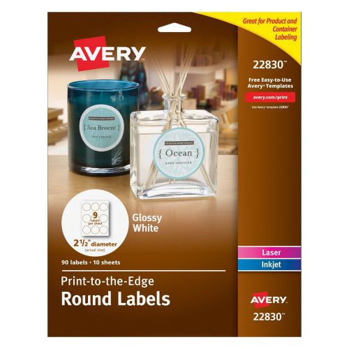 Avery Print - To - The - Edge Round Labels Glossy White 2.5-Inch Diameter 90 ...