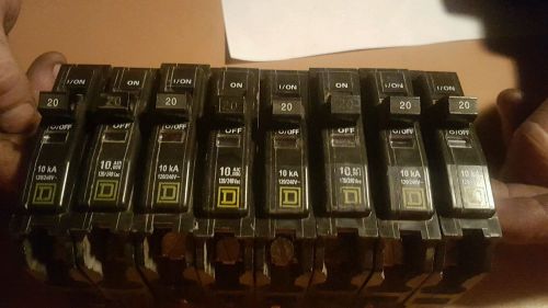 Square D 1-pole 20 amp plug in circuit breaker, lot of 8