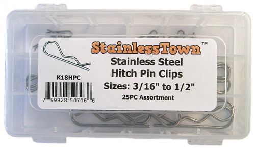 Stainless steel hitch clip pin assortment kit (sizes 3/16 to 1/2&#034;) for sale
