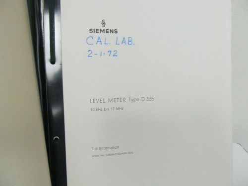 Siemens Level Meter Type D335 Operating Manual w/schematics