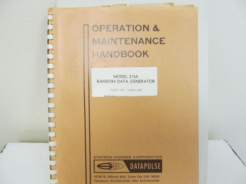 Systron-Donner 213A Random Data Generator Operation/Maintenance Handbook