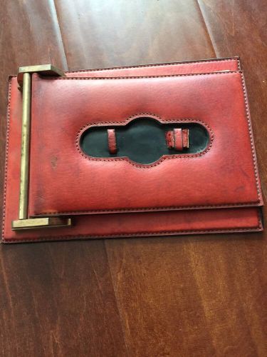 Gucci italian antique leather brass desk notepad notebook holder w/ note paper for sale