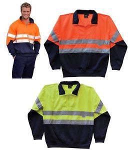 MENS HIGH VISABILITY LONG SLEEVE FLEECY JUMPER 3M HI VIS WORK WEAR REFLECTIVE