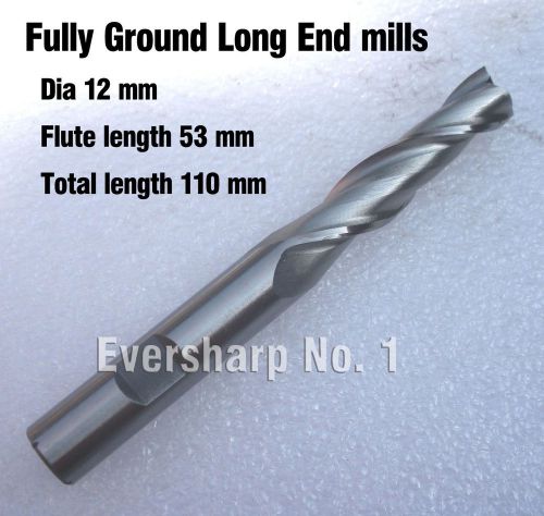 Lot 1pcs hss fully ground 2 flute long end mills cutting dia 12mm length 110mm for sale