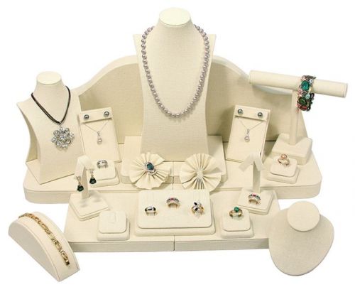 24 piece Linen beige Retail SHOWCASE Pawn Necklace Ring Fine JEWELRY DISPLAY