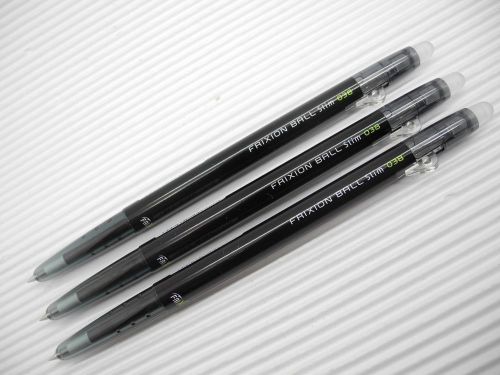 3pcs NEW PILOT retractable FRIXION ball slim 0.38mm roller ball pen Black ink