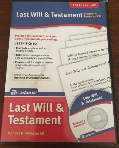 Adams Last Will and Testament Manual &amp; forms on CD (New in damaged case)