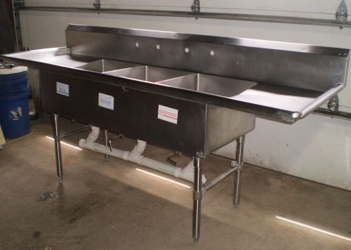 94&#034; X 30&#034; Stainless Steel 3 Compartment Commercial Sink with 2 Drainboards