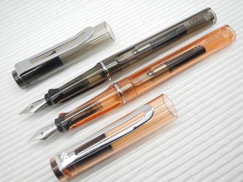 Jinhao 599C Medium Fine Nib Fountain Pen w/ Ink Converter, Clear Black &amp; Orange
