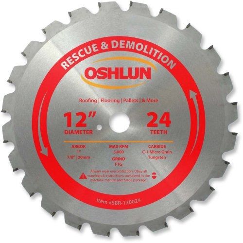 Oshlun SBR-120024 12-Inch 24 Tooth FTG Saw Blade with 1-Inch Arbor (7/8-Inch and