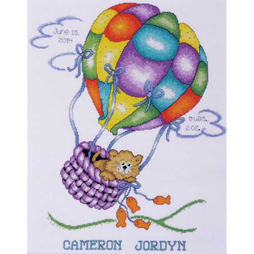 &#034;Balloon Cat Birth Record Counted Cross Stitch Kit-11&#034;&#034;X14&#034;&#034; 18 Count&#034;