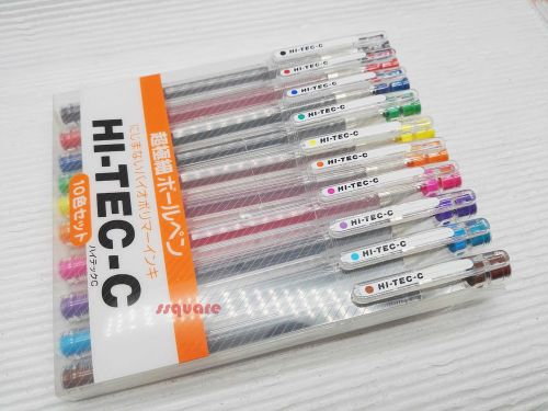 Pilot Hi-Tec-C Needle Tip 0.4mm Ultra Fine Rollerball Gel Ink Pen 10 Colors Set