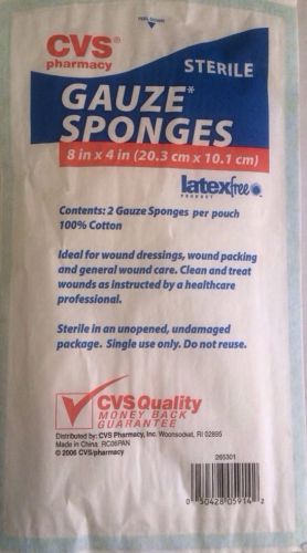 Lot Of 100 Gauze Sponges 8&#034;x4&#034;  CVS Brand Sterile