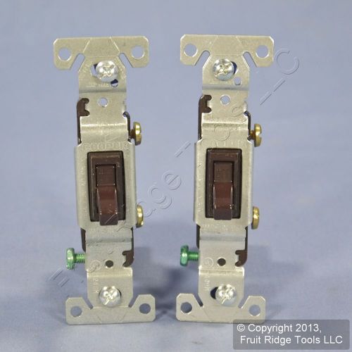 2 Cooper Brown Toggle Wall Light Switches Single Pole 15A 120V Bulk 1301-7B