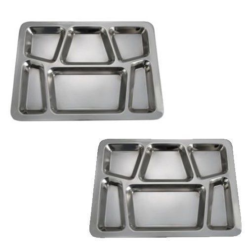 SET OF 2 - 6 Compartment Cafeteria Food Tray, Cafeteria Eating Mess Tray - Steel