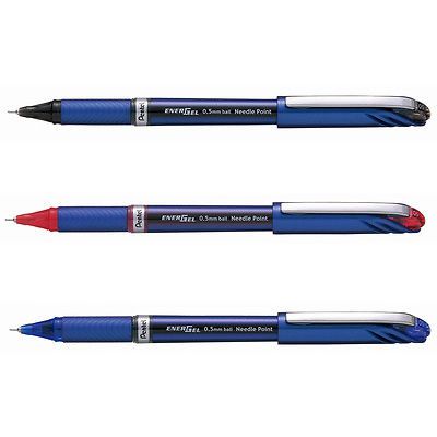 Pentel BLN25 Black,Red,Blue EnerGel 0.5mm Needle Point Liquid Gel Pen (1pc Each)