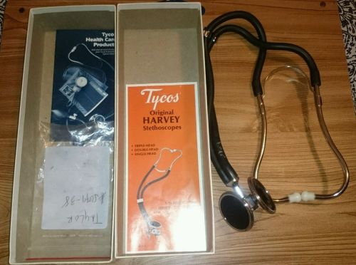 Vintage Original Harvey Tycos triple head stethoscope + box + manual