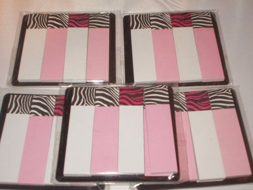 5 OfficeMax Sticky Note pads Index Flag tab 4 piece ea Zibra print white &amp; pink