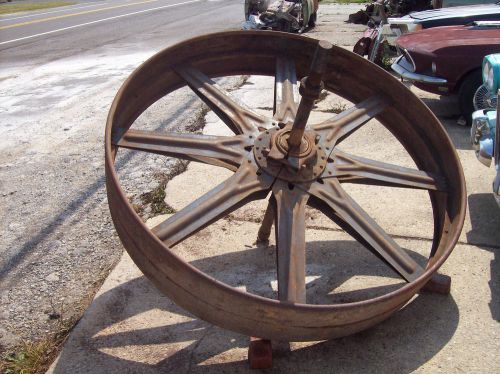 Antique giant 5&#039; steel wheel grist mill pulley vintage steampunk wythe co. table for sale