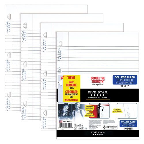 Five Star Filler Paper College Ruled Reinforced Loose Leaf Paper White 100 Sh...