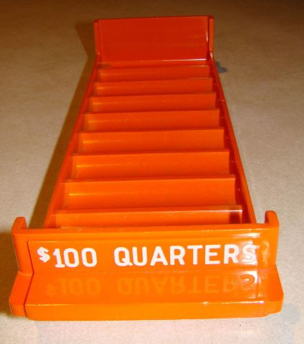 Plastic Coin Roll Tray Holder 10 Rolls $100 Quarter Orange Color Coin Storage