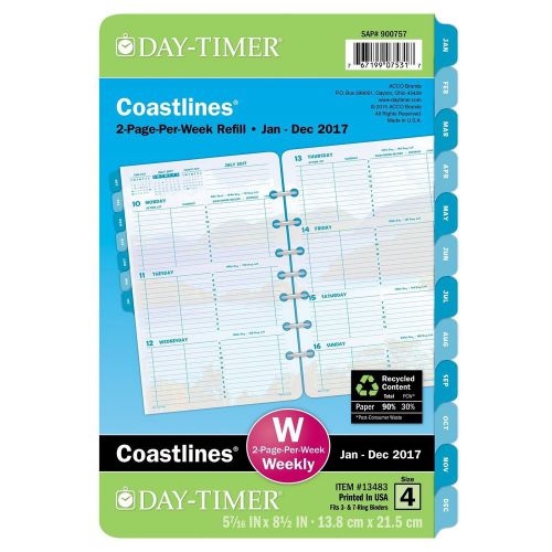 Day-Timer Weekly Planner Refill 2017, 2 Page PWK Coastlines 5-1/2 x 8-1/2 13483