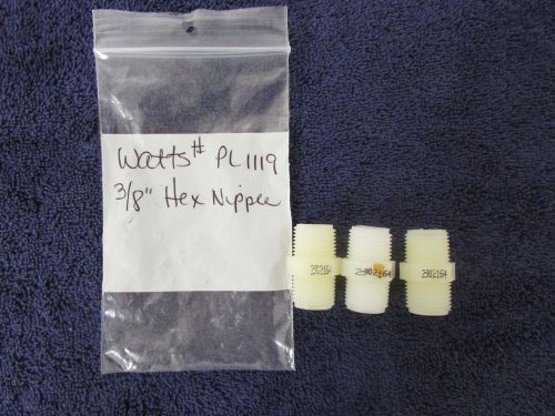 Nylon Hex Nipple 3/8&#034; x 3/8&#034; MPT X MPT Qty 3 Watts PL1119 X8