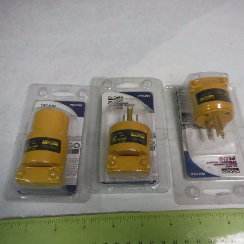 Chicago electric 15 amp connectors (3/lot!) p/n 93686(2) 93687(1) straight blade for sale