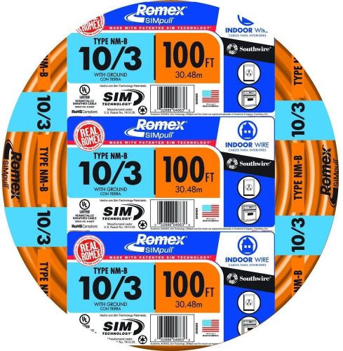 100 Ft 10/3 Solid SIMpull NM-B Pre-Cut Length Indoor Residential Electrical Wire