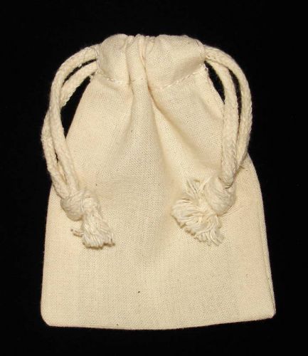 Pouch - natural muslin crystal bag w/ drawstring - 4 x 3 for sale