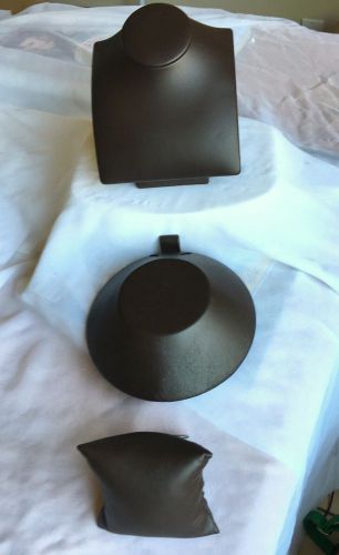 LOT of 3 Leather BROWN: 1 Short Neck, 1 Short Round Neck &amp; 1 Pillow BT Displays