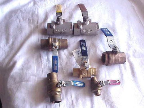 2 s.s. apollo 1&#034; ball valves plus 3 brass  1&#034; &amp; nibco 3/4&#034; w/drain &amp; 1/2&#034; brass for sale