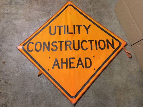 Bone Safety UTILITY CONSTRUCTION AHEAD Roll-up Mesh Sign 36&#034;x36&#034;