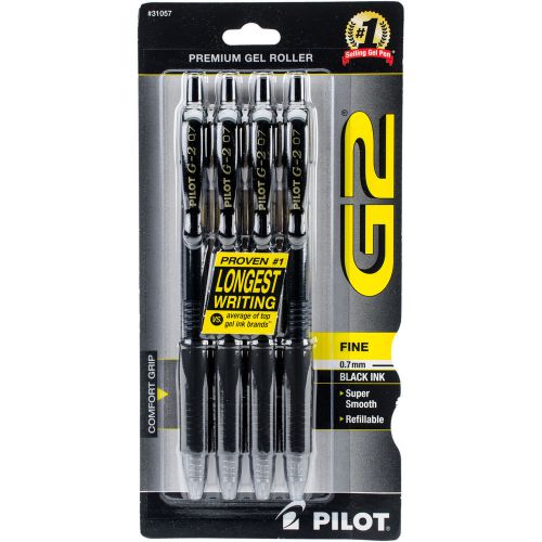 G2 Premium Gel Rolling Ball Pen Fine .7mm 4/Pkg-Black 072838310576