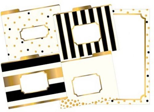 Fashion File Holders White Black Gold Office Letter Desk Tabs 12 Set 50 Paper