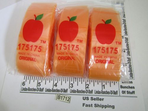3 bags of 100 1.75&#034; x 1.75&#034; 2 mill plastic zip seal bags all 3 orange clear new for sale