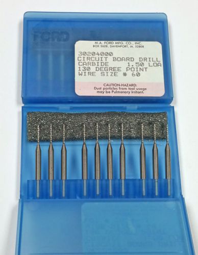 #60 CARBIDE CIRCUIT BOARD DRILL,.400&#034; LOF, 1-1/2&#034; OAL,MA FORD 32261 (PACK OF 10)