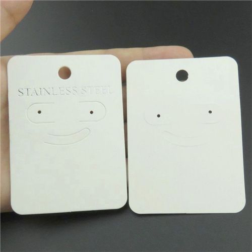 50X 72mm Stainless Steel Display White Paper Hook Stud Earring Holder Hang Card