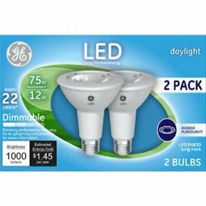 12(6X2PACKS) GE 96958 LED12DP3L3FL5K-2 Dimmable Long Neck LED Par30 5000K 1000