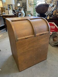 Antique Primitive Pine Farmhouse Roll Top Double Pantry Bin