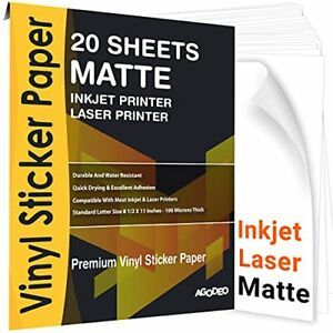 Printable Vinyl Sticker Paper for Inkjet &amp; Laser Printer - 20 Premium White