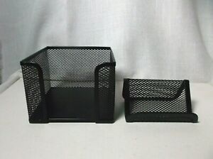 Black Steel Mesh Business Card Holder &amp; Memo Pad Holder