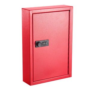 Key Cabinet 7.8 in. x 12 in. x 2.3 in. Combination Lock Piano Hinge Steel Red