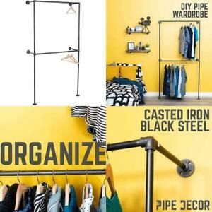 Pipe Dcor Wall Mounted Industrial Pipe Clothing Rack, Commercial Or Residentia