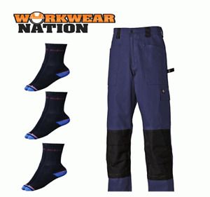 Dickies Grafter Duo Tone Trousers Cordura Knee Pad Work Pants ,Navy FREE SOCKS
