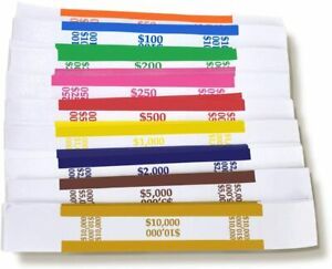 Currency Straps 450 Assorted Bill Wrappers Money Band Self Adhesive 7.5 X 1.15&#039;&#039;