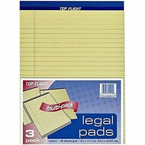Top Flight Legal Pad, 8.5 x 11.75 Inches, 0.375 Inch Rule, Canary, 50 Sheets...