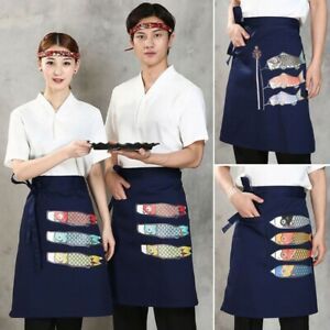 Japanese Style Kitchen Waist Half Aprons Sushi Printed Chef Cook Apron Unisex